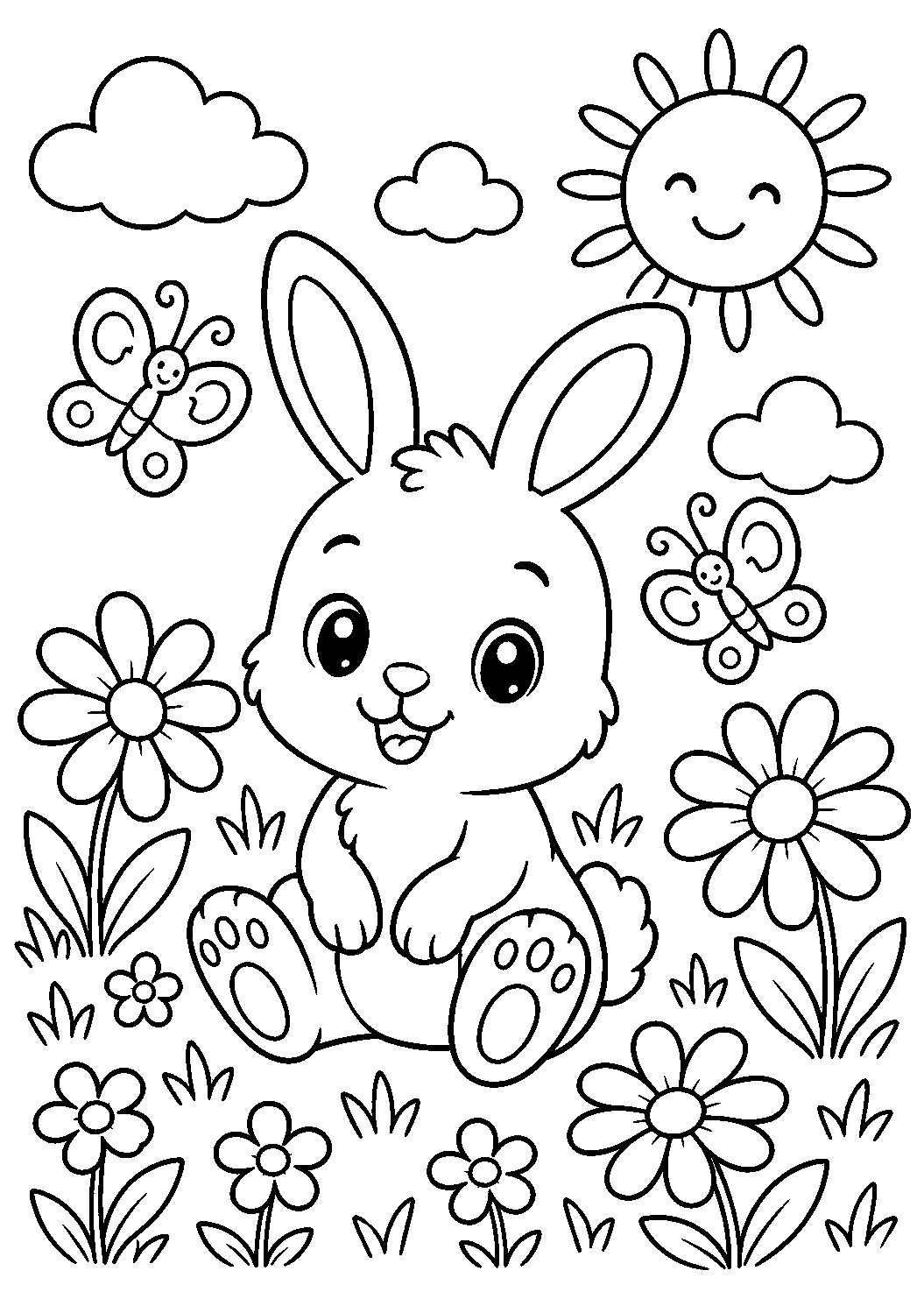 Bunny Flower Garden Coloring Page