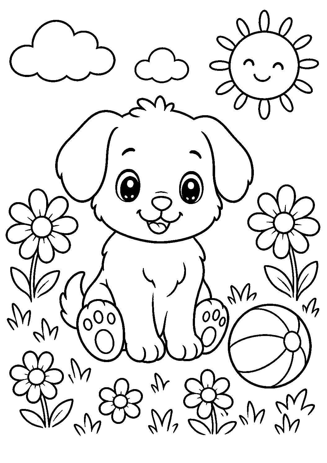 Puppy Flower Garden Coloring Page