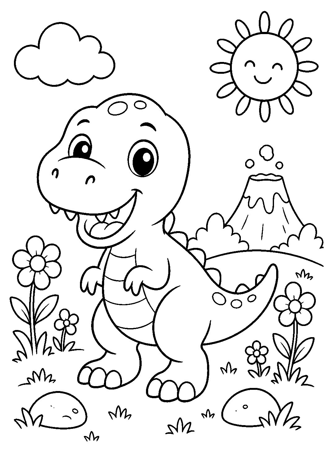 T-Rex Volcano Coloring Page